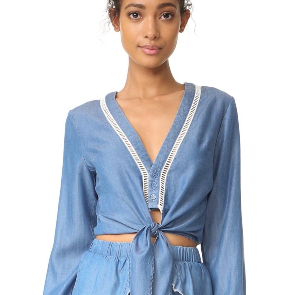 Lovers + Friends Revolve Tie Up Denim Blouse Top, Size XS